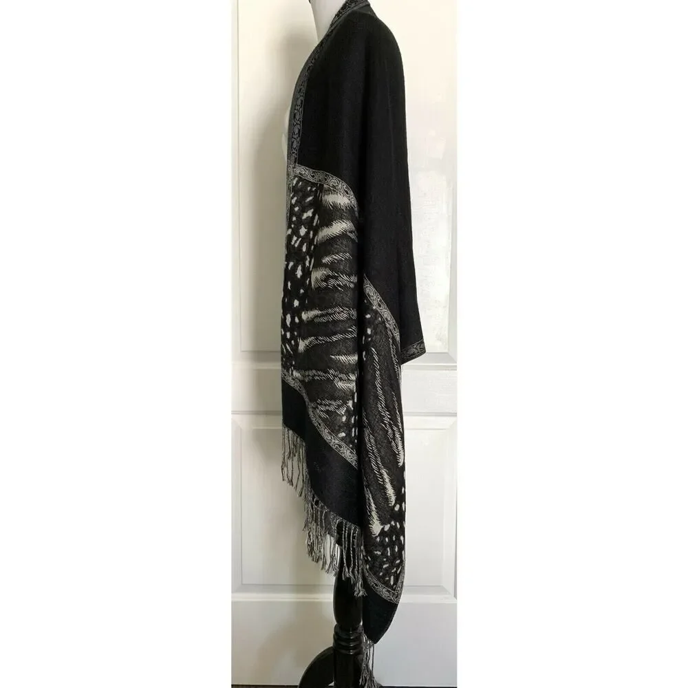 Los Angeles Boutique Designer Pashmina Scarf Wrap Warm Black White Gray Fringe